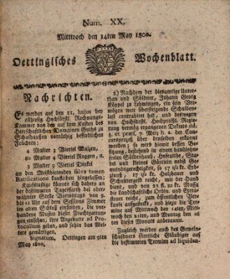 Oettingisches Wochenblatt Mittwoch 14. Mai 1800