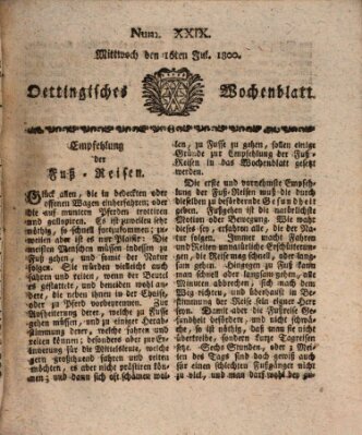 Oettingisches Wochenblatt Mittwoch 16. Juli 1800