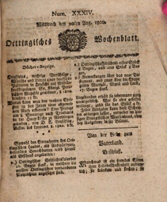 Oettingisches Wochenblatt Mittwoch 20. August 1800