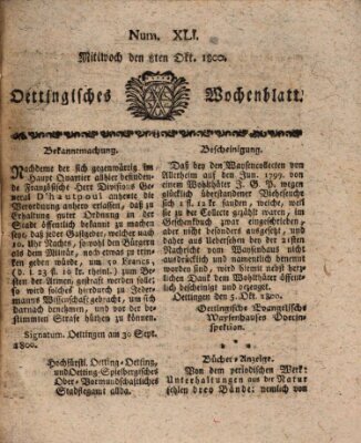 Oettingisches Wochenblatt Mittwoch 8. Oktober 1800