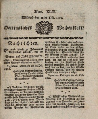 Oettingisches Wochenblatt Mittwoch 22. Oktober 1800