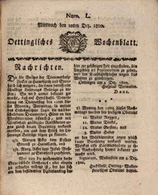 Oettingisches Wochenblatt Mittwoch 10. Dezember 1800