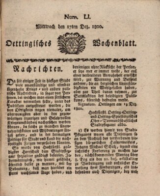 Oettingisches Wochenblatt Mittwoch 17. Dezember 1800