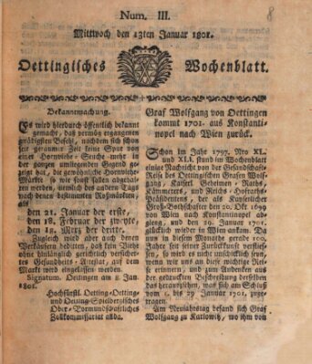 Oettingisches Wochenblatt Dienstag 13. Januar 1801