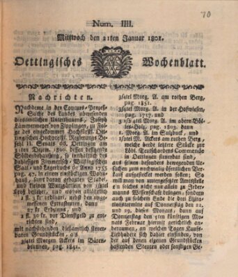 Oettingisches Wochenblatt Mittwoch 21. Januar 1801