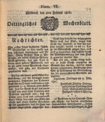 Oettingisches Wochenblatt Mittwoch 4. Februar 1801