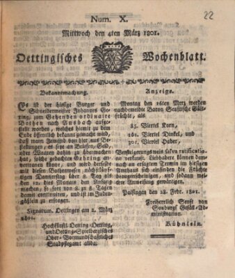 Oettingisches Wochenblatt Mittwoch 4. März 1801