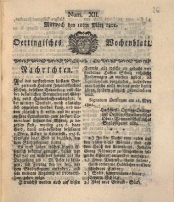 Oettingisches Wochenblatt Mittwoch 18. März 1801