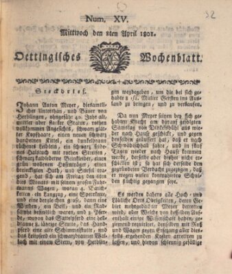 Oettingisches Wochenblatt Mittwoch 8. April 1801