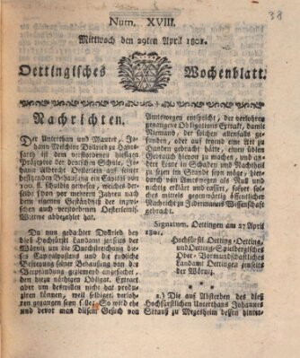 Oettingisches Wochenblatt Mittwoch 29. April 1801