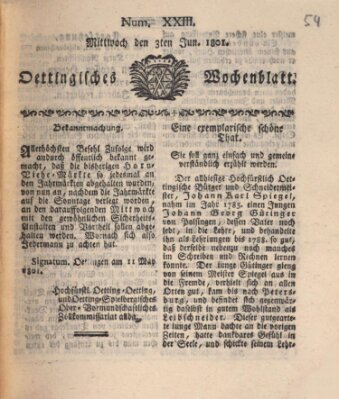 Oettingisches Wochenblatt Mittwoch 3. Juni 1801