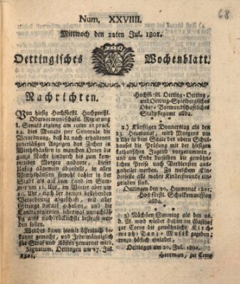 Oettingisches Wochenblatt Mittwoch 22. Juli 1801