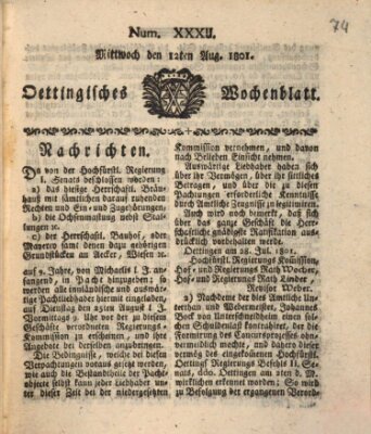 Oettingisches Wochenblatt Mittwoch 12. August 1801