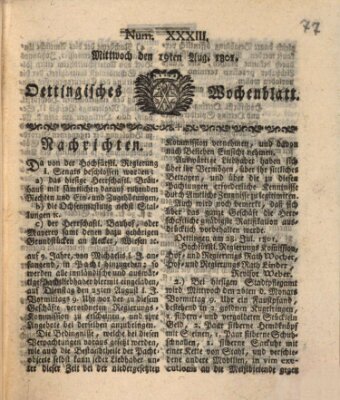 Oettingisches Wochenblatt Mittwoch 19. August 1801