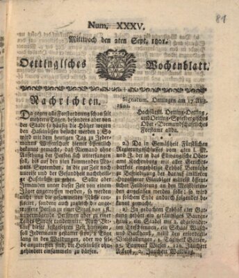 Oettingisches Wochenblatt Mittwoch 2. September 1801