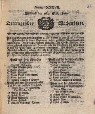 Oettingisches Wochenblatt Mittwoch 16. September 1801