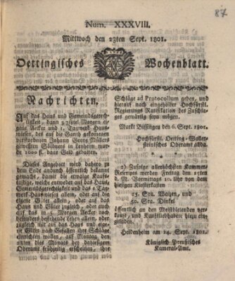 Oettingisches Wochenblatt Mittwoch 23. September 1801