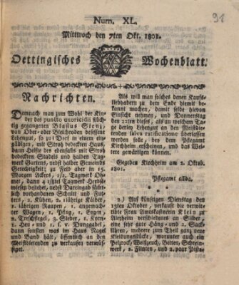 Oettingisches Wochenblatt Mittwoch 7. Oktober 1801