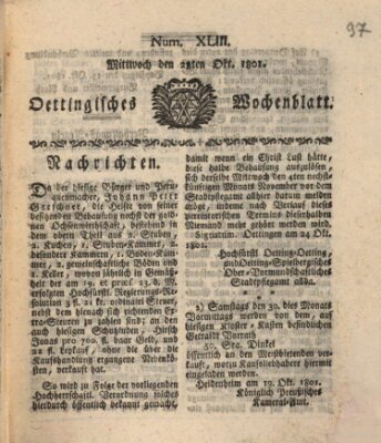 Oettingisches Wochenblatt Mittwoch 28. Oktober 1801