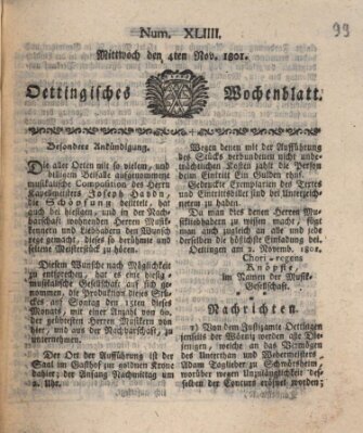 Oettingisches Wochenblatt Mittwoch 4. November 1801