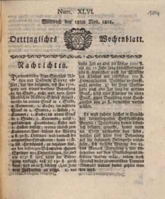 Oettingisches Wochenblatt Mittwoch 18. November 1801