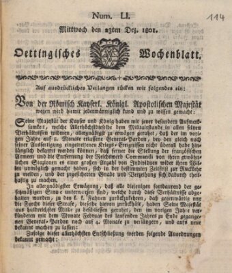 Oettingisches Wochenblatt Mittwoch 23. Dezember 1801