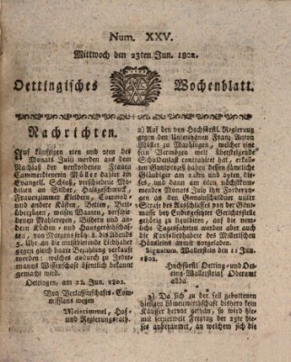 Oettingisches Wochenblatt Mittwoch 23. Juni 1802