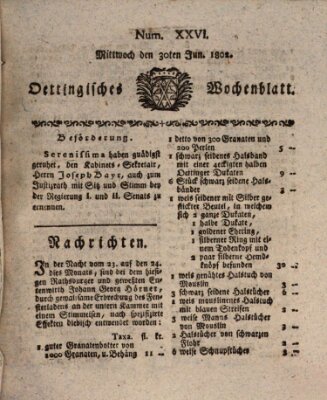 Oettingisches Wochenblatt Mittwoch 30. Juni 1802