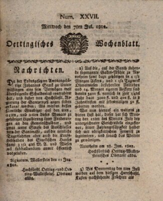 Oettingisches Wochenblatt Mittwoch 7. Juli 1802