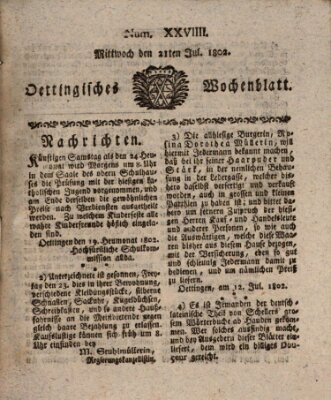 Oettingisches Wochenblatt Mittwoch 21. Juli 1802