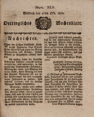 Oettingisches Wochenblatt Mittwoch 27. Oktober 1802