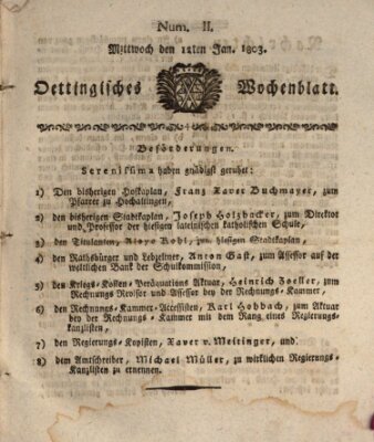 Oettingisches Wochenblatt Mittwoch 12. Januar 1803