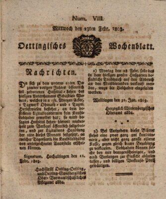 Oettingisches Wochenblatt Mittwoch 23. Februar 1803