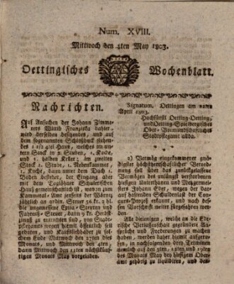 Oettingisches Wochenblatt Mittwoch 4. Mai 1803