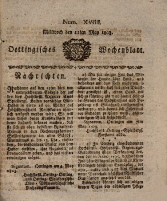 Oettingisches Wochenblatt Mittwoch 11. Mai 1803