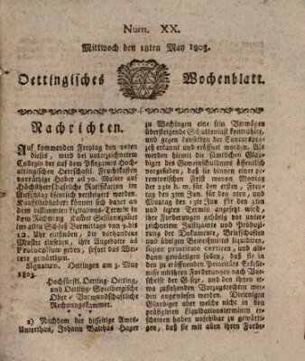 Oettingisches Wochenblatt Mittwoch 18. Mai 1803