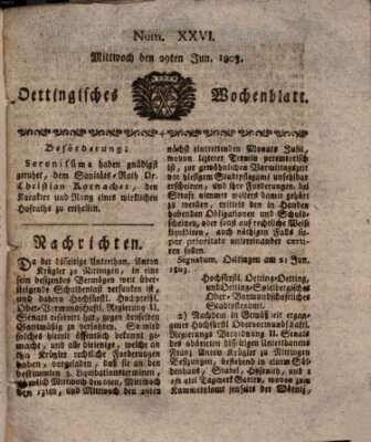 Oettingisches Wochenblatt Mittwoch 29. Juni 1803