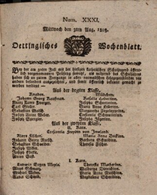 Oettingisches Wochenblatt Mittwoch 3. August 1803