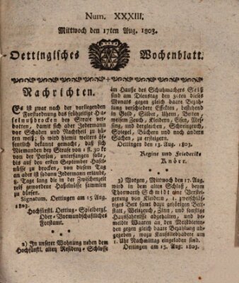 Oettingisches Wochenblatt Mittwoch 17. August 1803