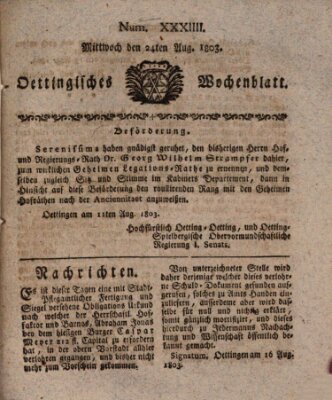 Oettingisches Wochenblatt Mittwoch 24. August 1803