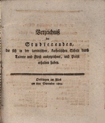 Oettingisches Wochenblatt Donnerstag 8. September 1803