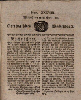 Oettingisches Wochenblatt Mittwoch 28. September 1803