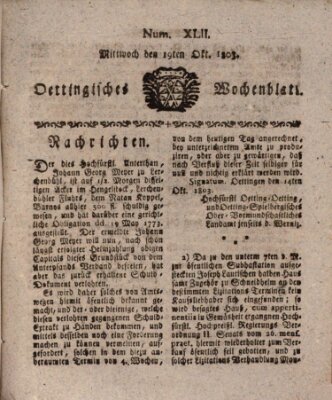 Oettingisches Wochenblatt Mittwoch 19. Oktober 1803