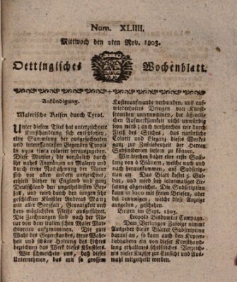 Oettingisches Wochenblatt Mittwoch 2. November 1803