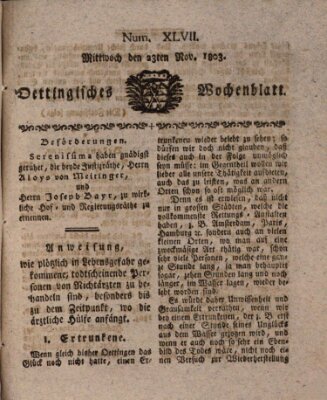 Oettingisches Wochenblatt Mittwoch 23. November 1803