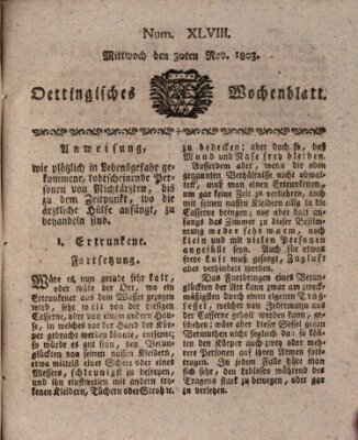 Oettingisches Wochenblatt Mittwoch 30. November 1803