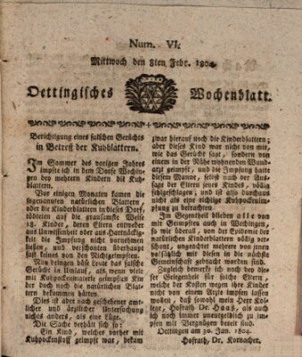 Oettingisches Wochenblatt Mittwoch 8. Februar 1804