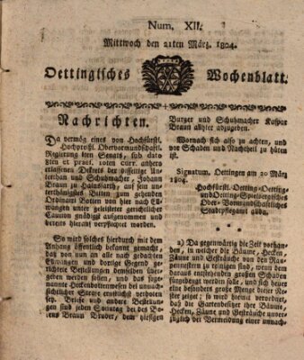 Oettingisches Wochenblatt Mittwoch 21. März 1804