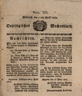 Oettingisches Wochenblatt Mittwoch 11. April 1804