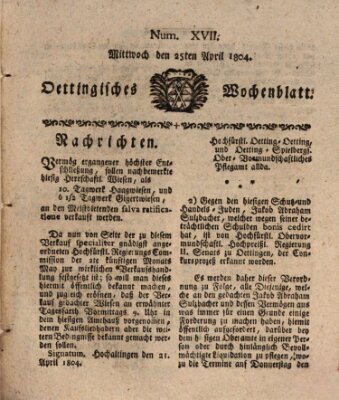 Oettingisches Wochenblatt Mittwoch 25. April 1804